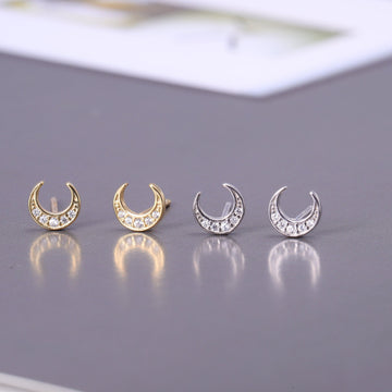 Sterling Silver Half Moon Stud Earrings