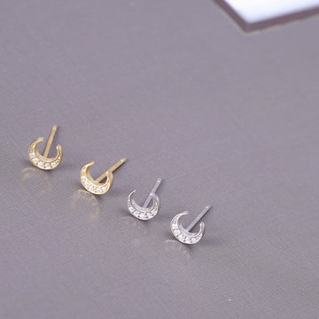 Sterling Silver Half Moon Stud Earrings