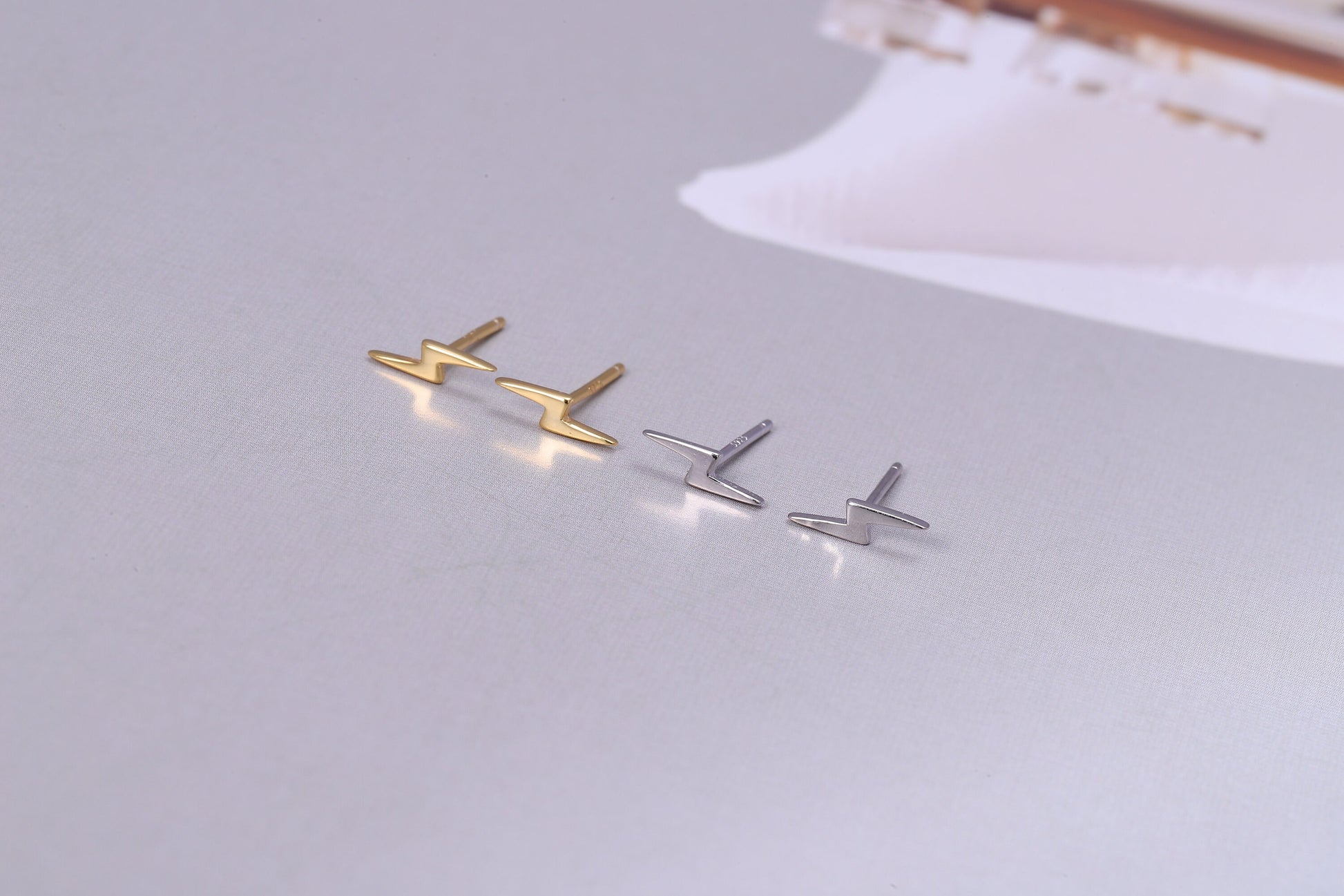 Sterling Silver Lightning Bolt Stud Earrings - Available in Gold or Silver