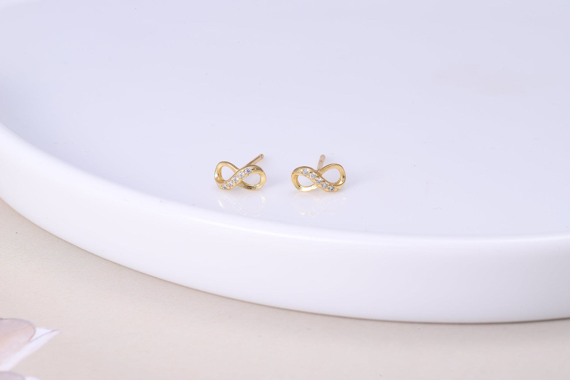 Sterling Silver Swirl Stud Earrings with CZ Crystals, Woven Swirl Earrings - Available in Gold or Silver