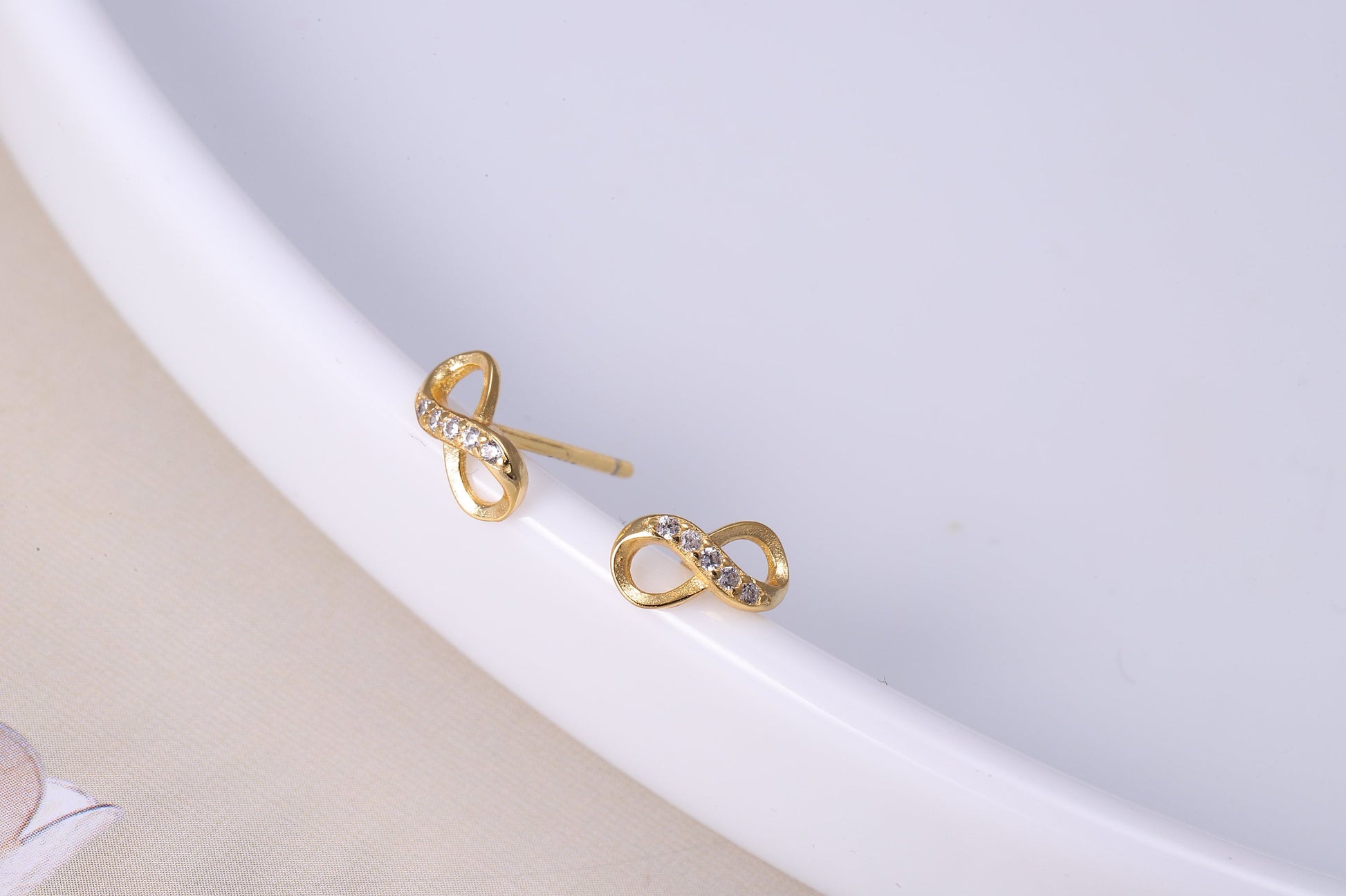 Sterling Silver Swirl Stud Earrings with CZ Crystals, Woven Swirl Earrings - Available in Gold or Silver
