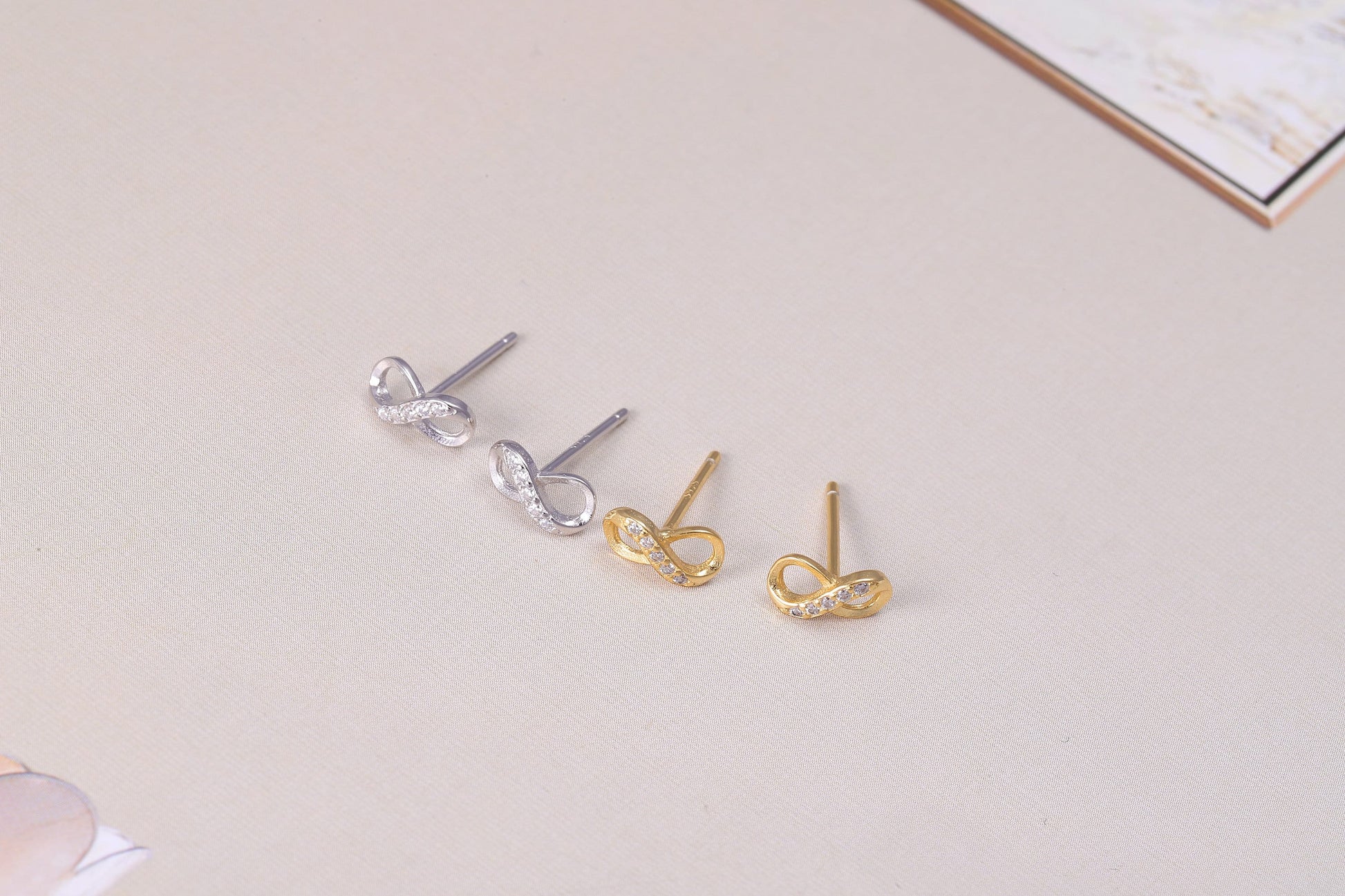 Sterling Silver Swirl Stud Earrings with CZ Crystals, Woven Swirl Earrings - Available in Gold or Silver