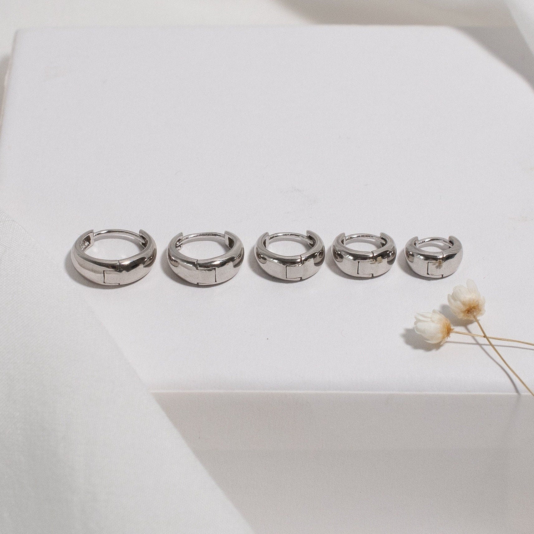 Chunky Sterling Silver Huggie Hoop Earrings in Gold or Silver, Thick Huggie Hoops, Small Medium Large Hoop Earrings