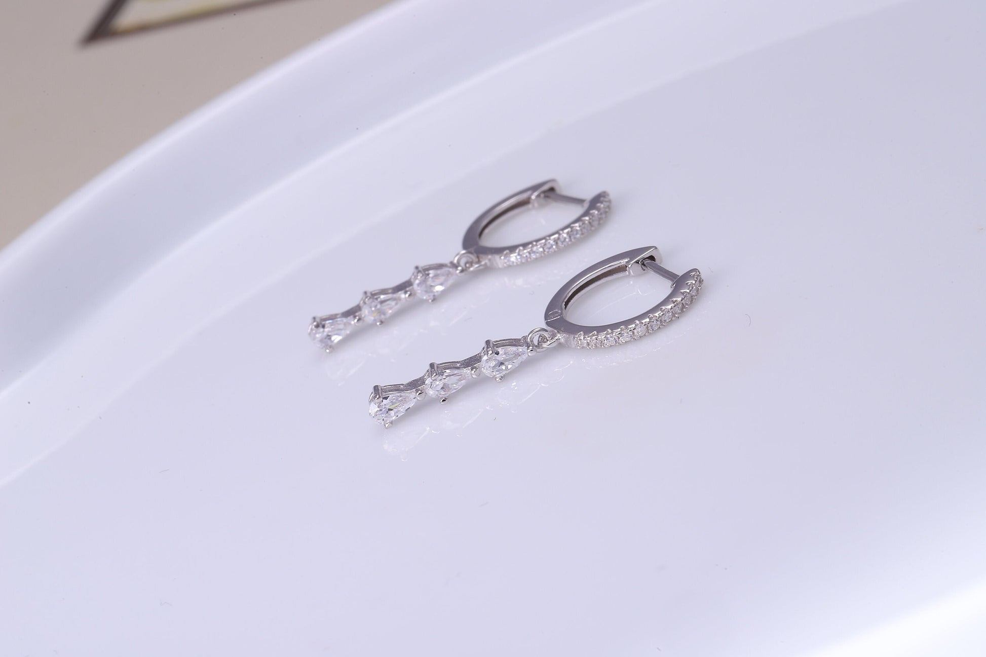 Sterling Silver Dangle Hoop Earrings with CZ Crystals in Gold or Silver, Sterling Silver Dangling Drop Silver Earrings, Gift For Her