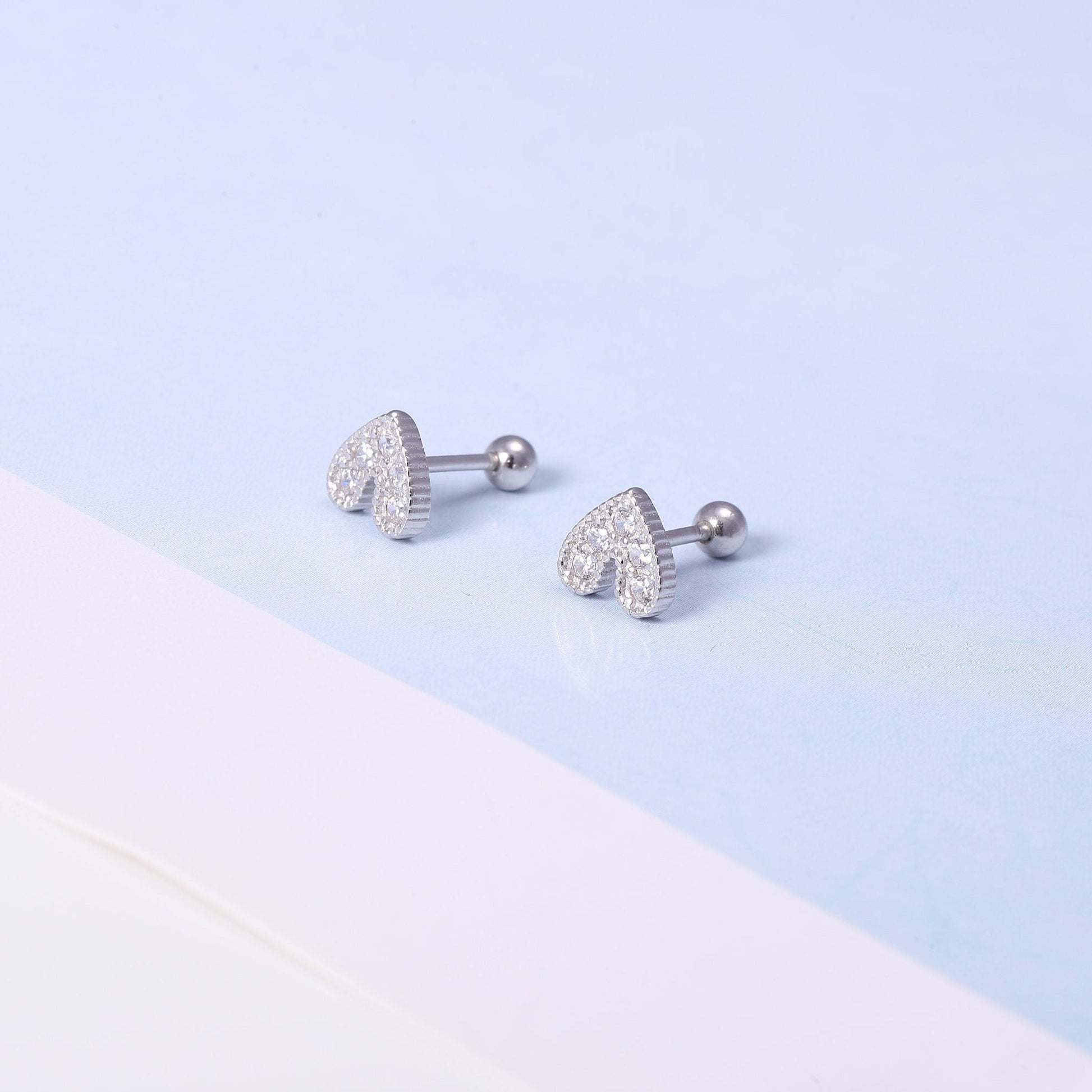 Gold Tiny Heart Stud Earrings in Sterling Silver with CZ Crystals - Available in Gold or Silver