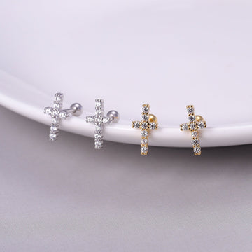 Sterling Silver Sparkling Cross Stud Earrings