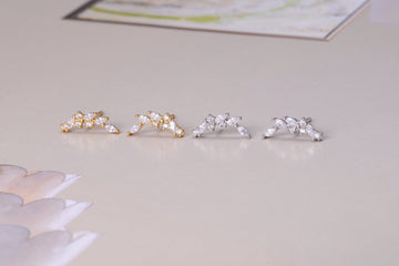 Sterling Silver Sparkling Leaf Stud Earrings