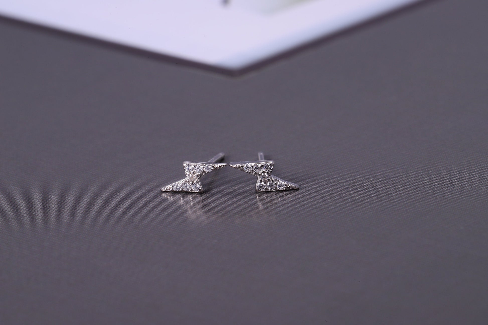 Sterling Silver Thunderbolt Stud Earrings with CZ Crystals - Available in Gold or Silver