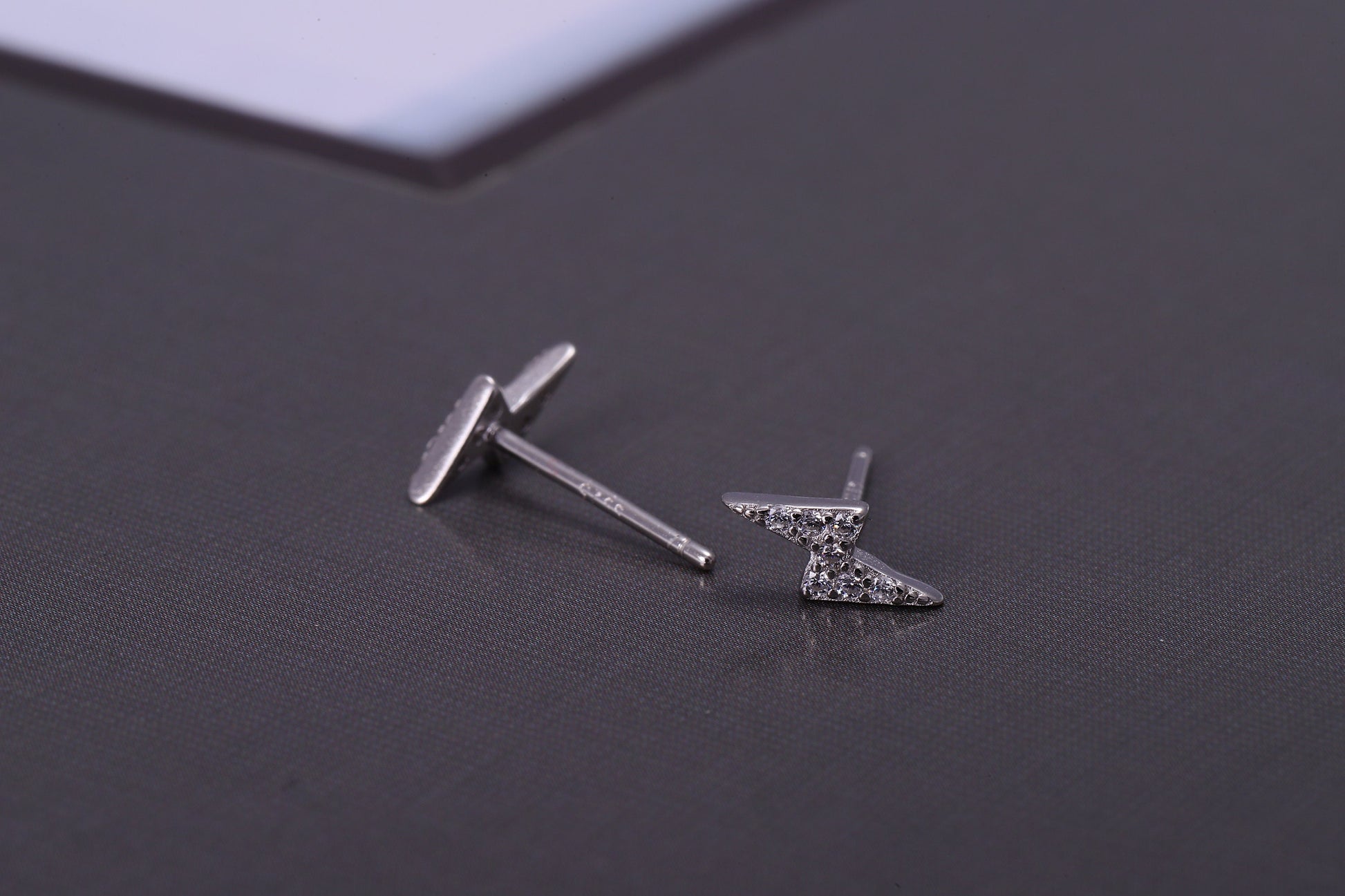 Sterling Silver Thunderbolt Stud Earrings with CZ Crystals - Available in Gold or Silver