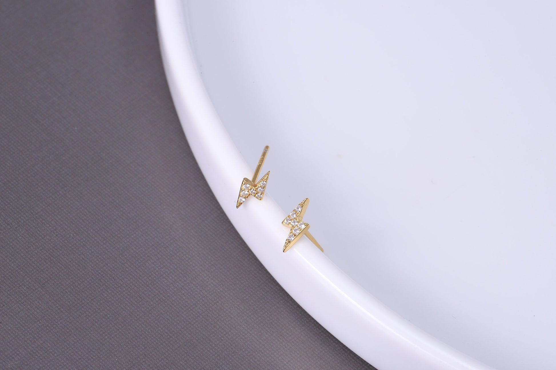 Sterling Silver Thunderbolt Stud Earrings with CZ Crystals - Available in Gold or Silver