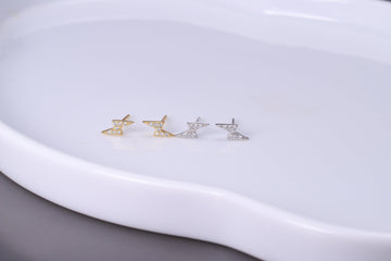 Sterling Silver Thunderbolt Stud Earrings with CZ Crystals - Available in Gold or Silver