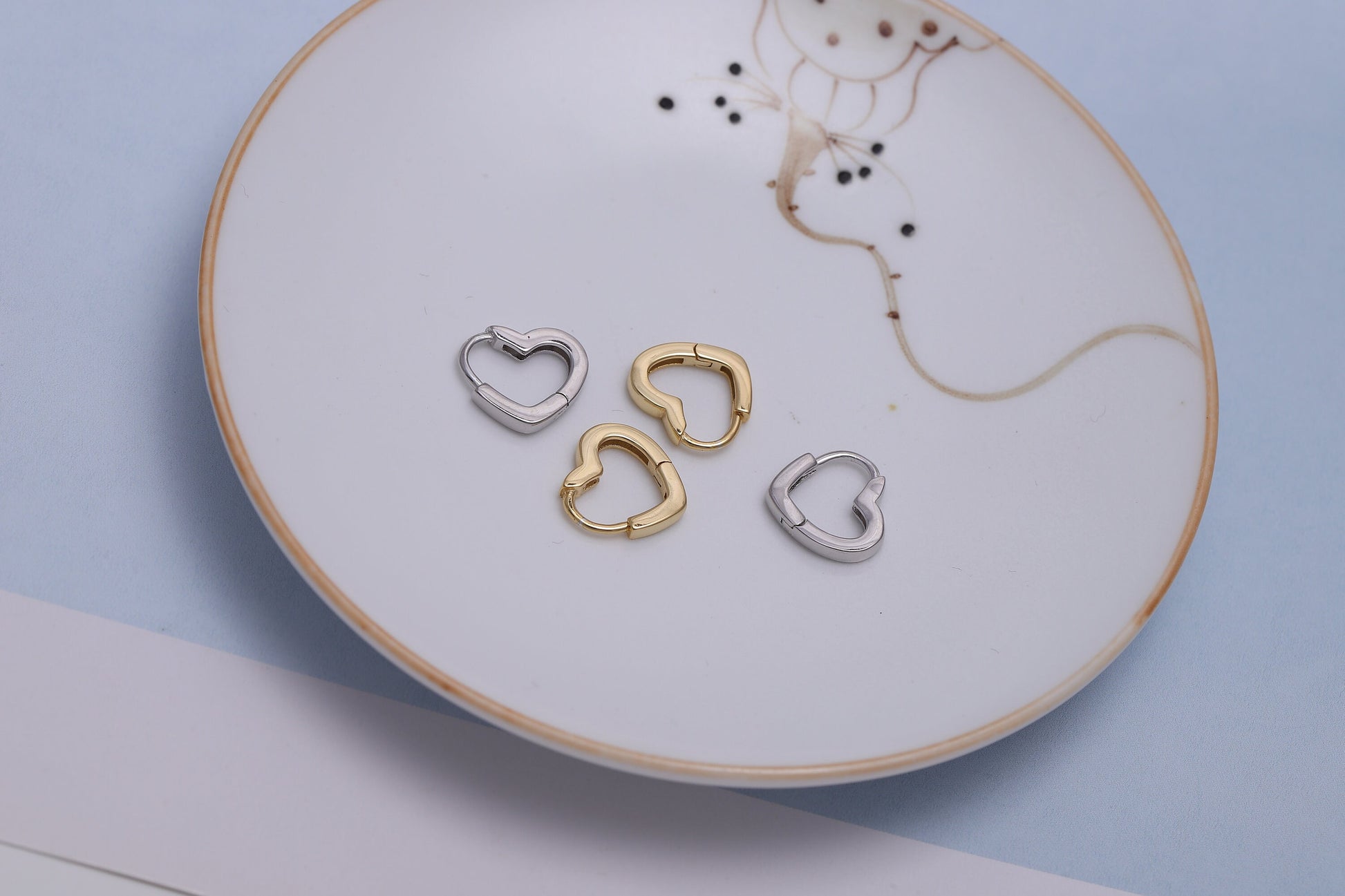 Sterling Silver Tiny Heart Hoop Earrings, Silver 2 Piece Hoop Earrings, Dainty Minimalist Jewellery