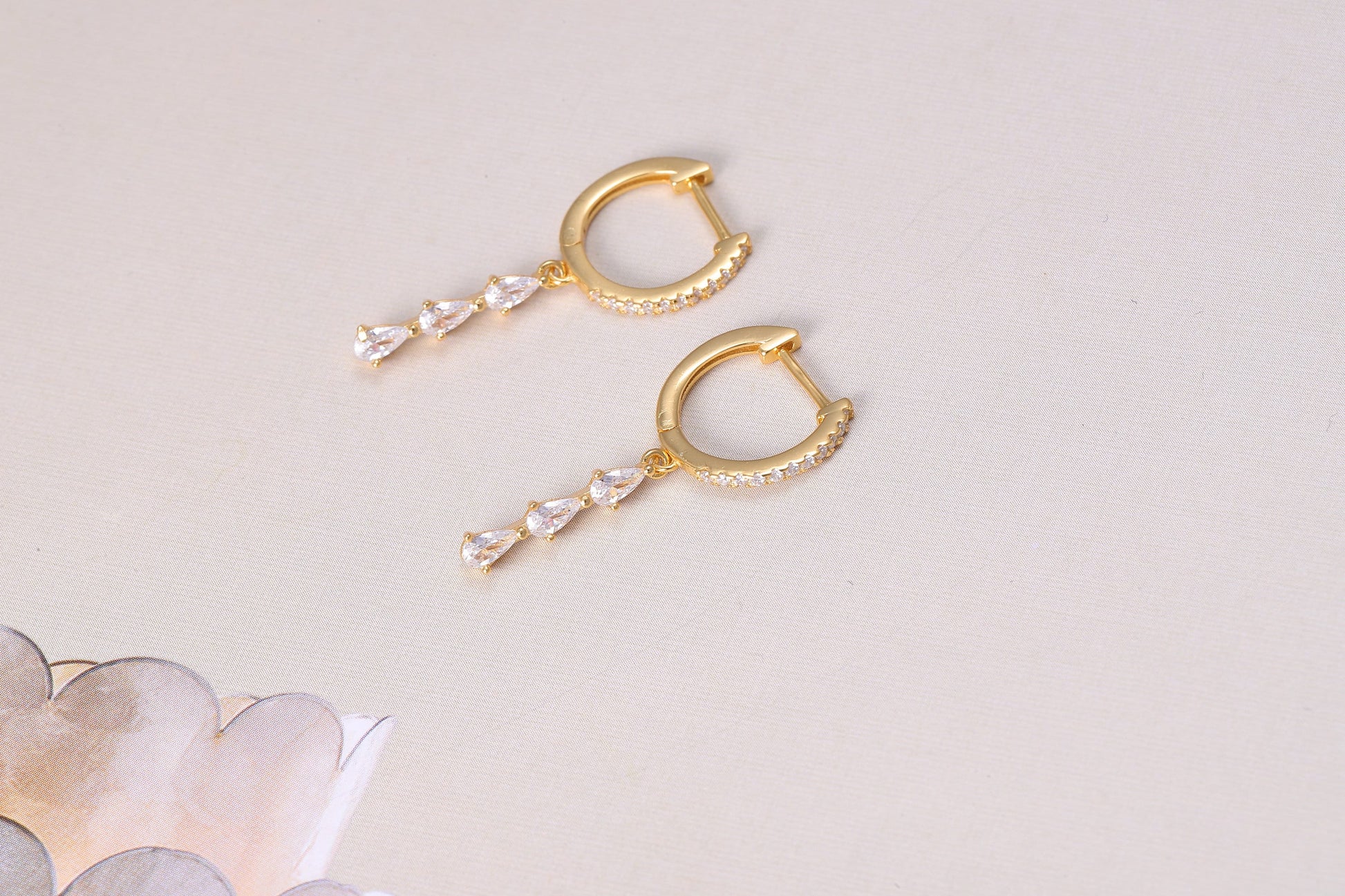 Sterling Silver Dangle Hoop Earrings with CZ Crystals in Gold or Silver, Sterling Silver Dangling Drop Silver Earrings, Gift For Her