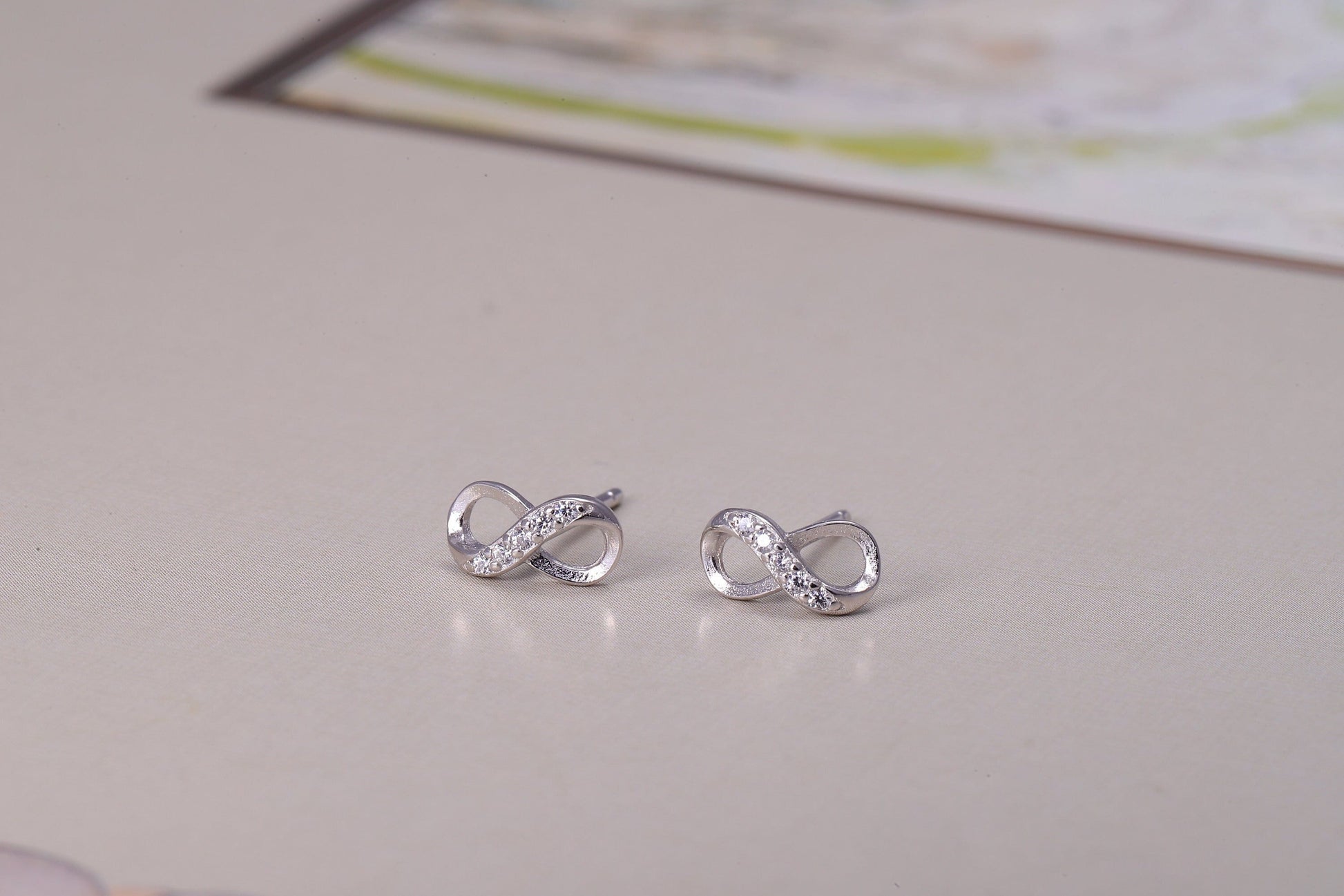 Sterling Silver Swirl Stud Earrings with CZ Crystals, Woven Swirl Earrings - Available in Gold or Silver