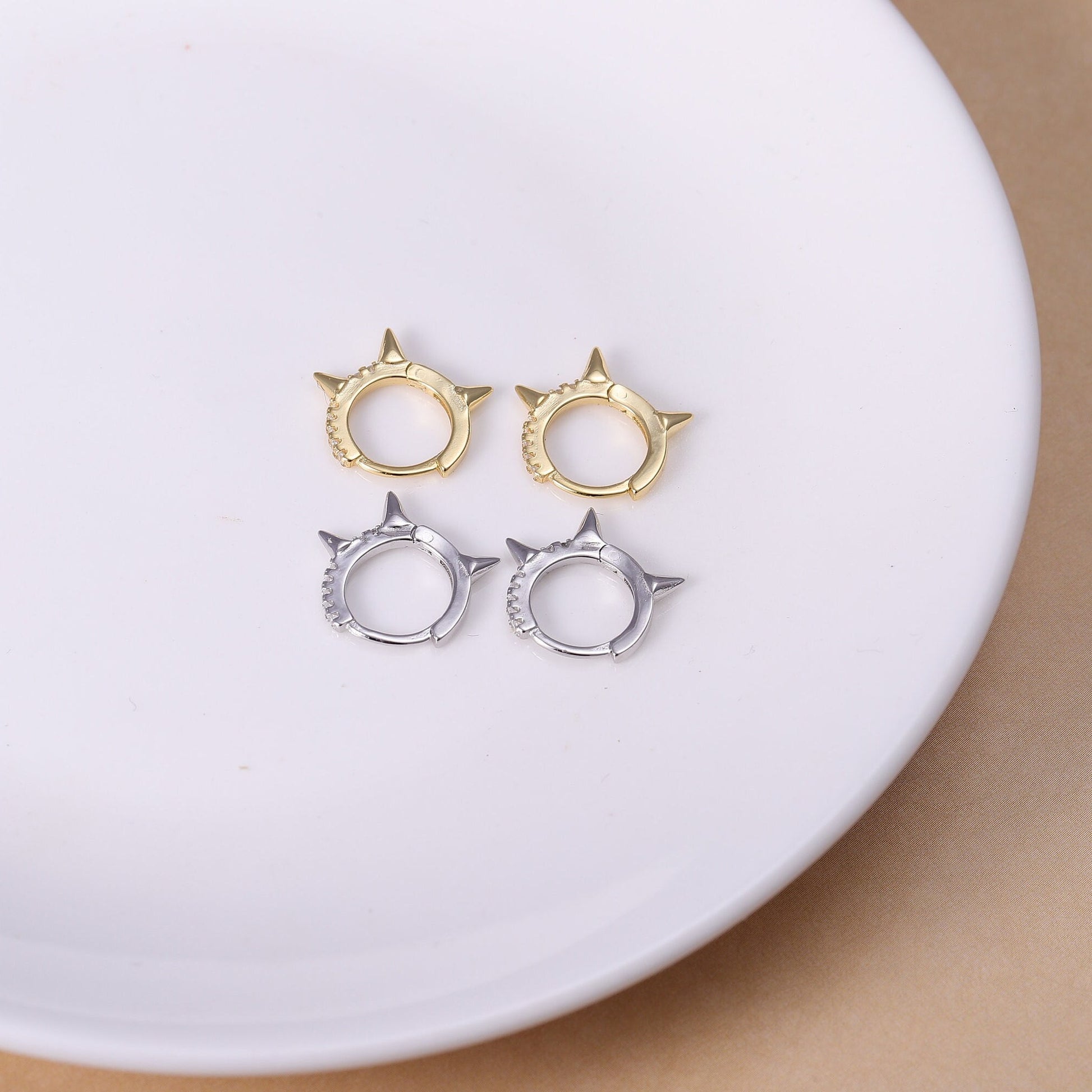 Sterling Silver Spike Hoop Earrings - Available in Gold or Silver