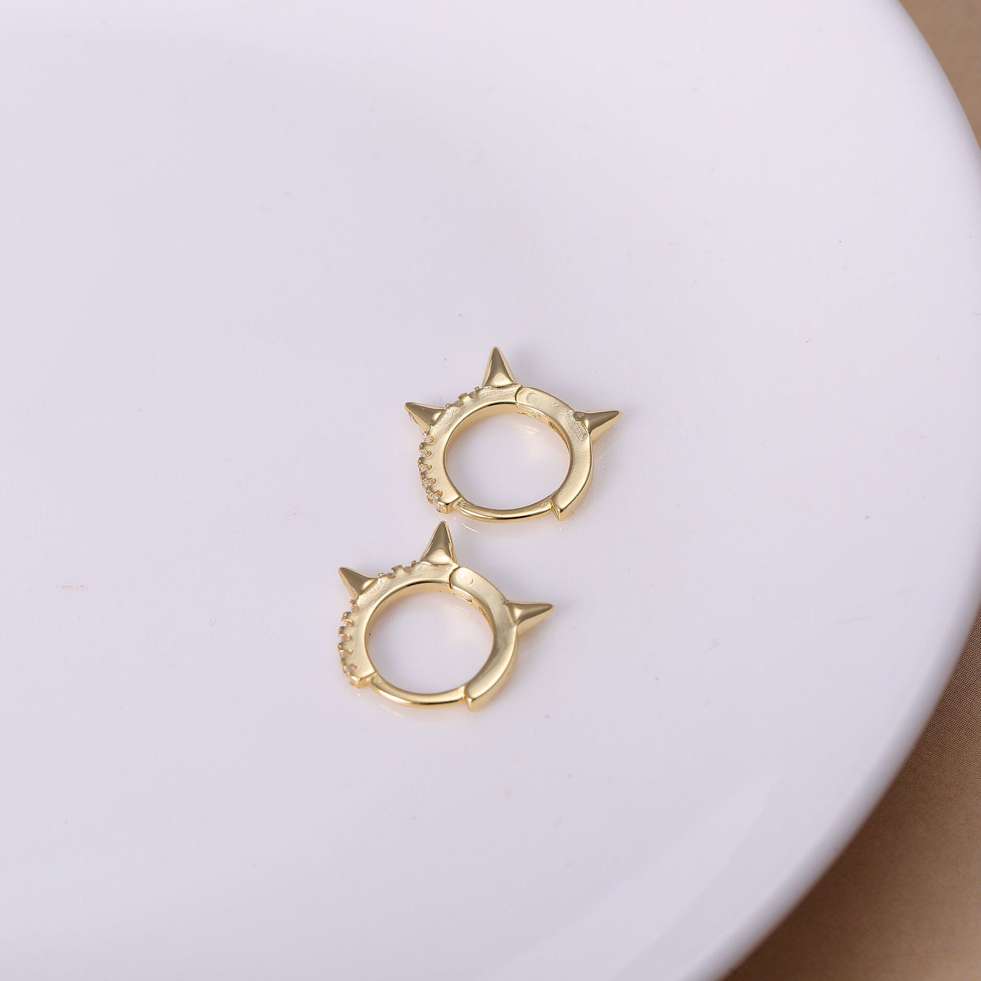 Sterling Silver Spike Hoop Earrings - Available in Gold or Silver