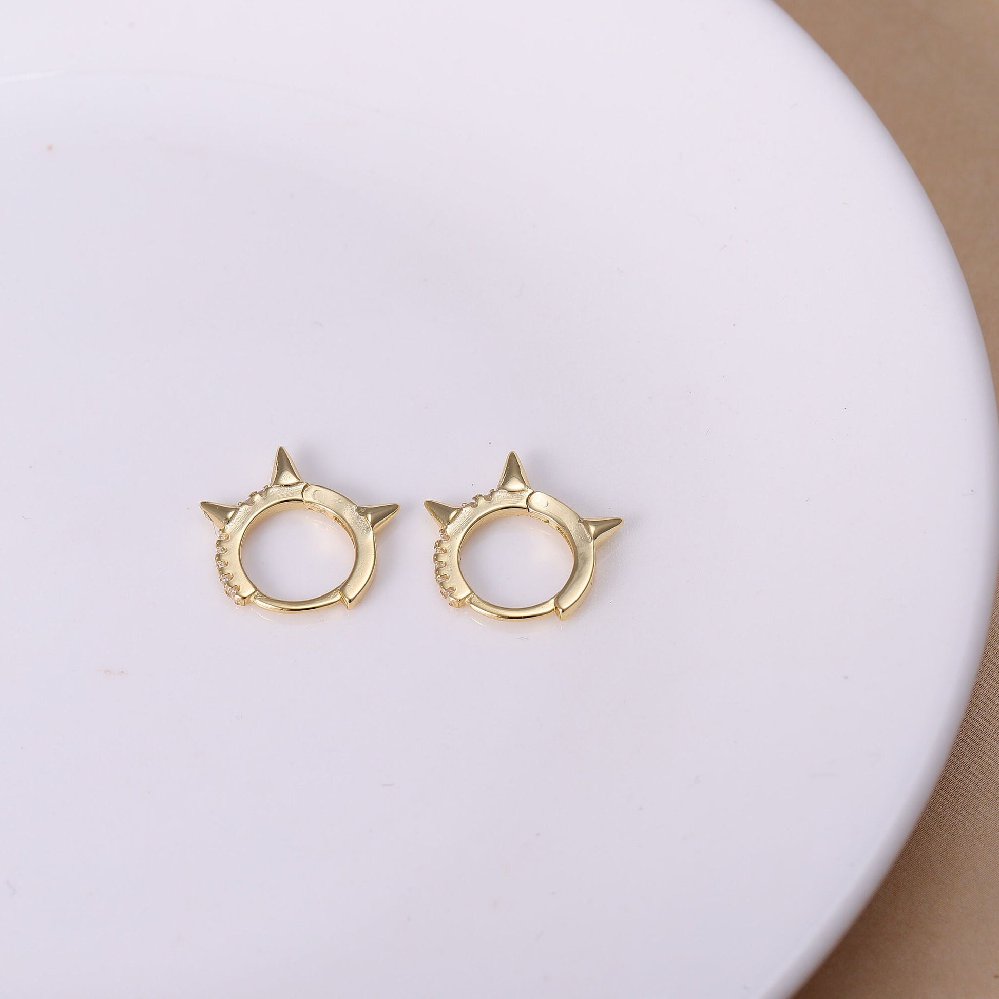 Sterling Silver Spike Hoop Earrings - Available in Gold or Silver