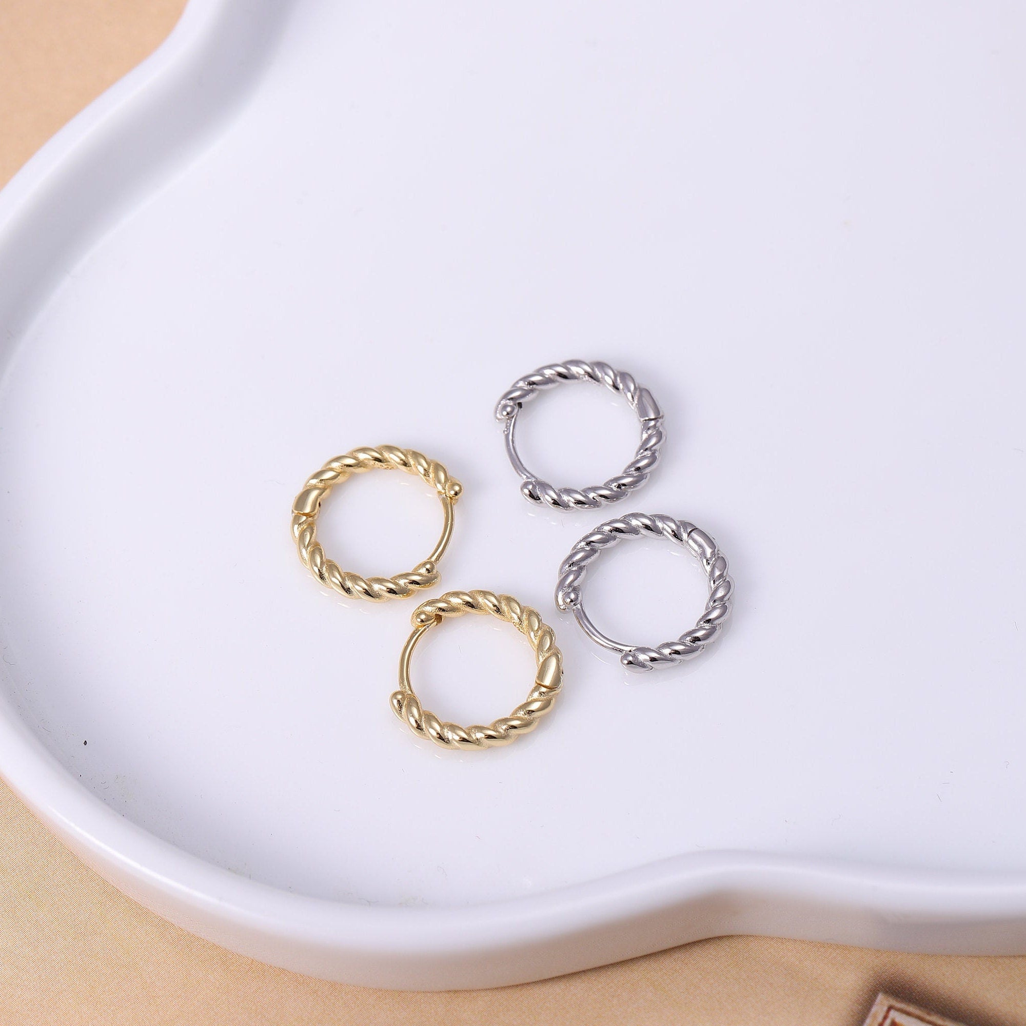 Sterling Silver Woven Hoop Earrings in Gold or Silver, Silver 2 Piece Huggie Hoop Earrings, Statement Jewellery