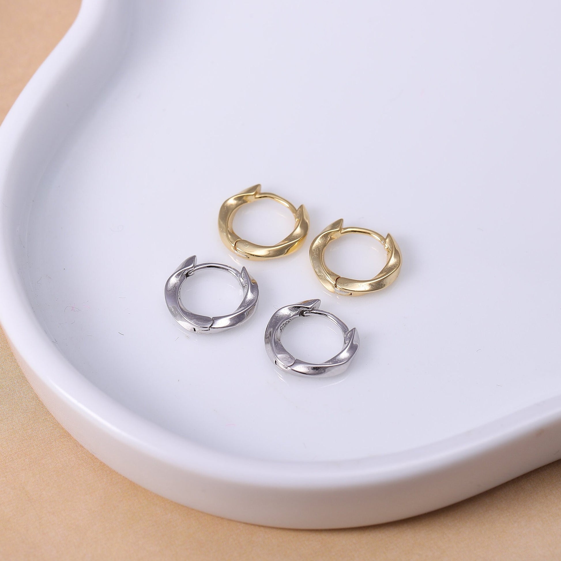 Gold Woven Twist Huggie Hoop Earrings in Gold or Silver, Sterling Silver 2 Piece Huggie Hoop Earrings, Statement Jewellery