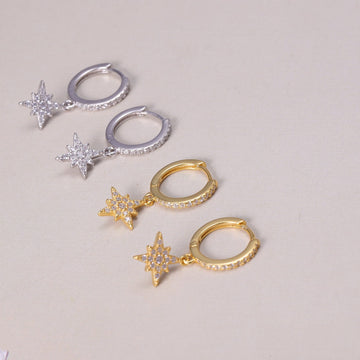 Sterling Silver Star Hoop Earrings