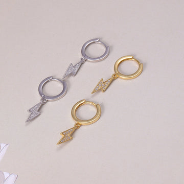 Sterling Silver Thunderbolt Hoop Earrings
