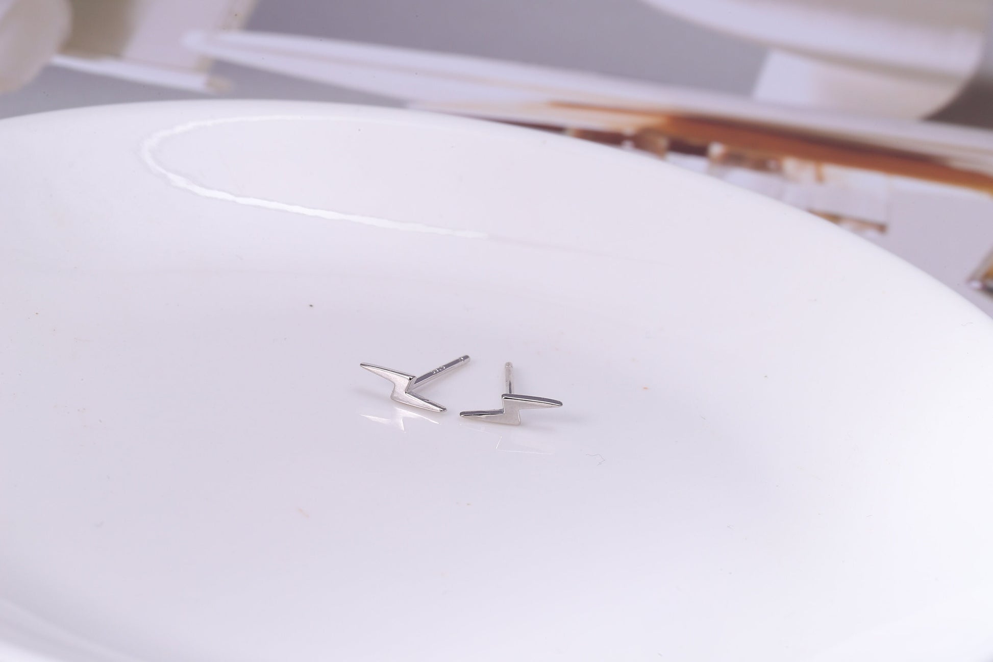 Sterling Silver Lightning Bolt Stud Earrings - Available in Gold or Silver