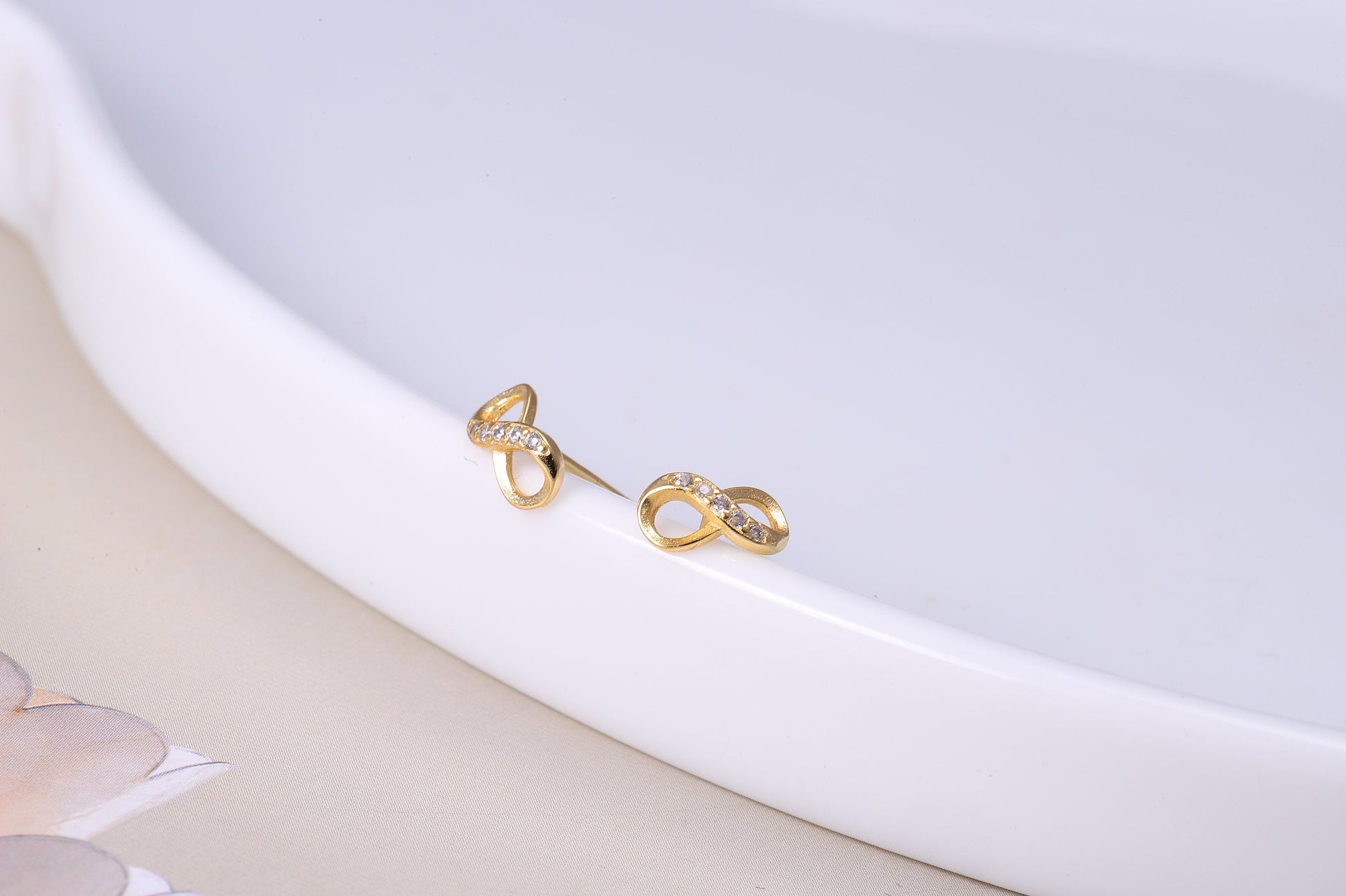 Sterling Silver Swirl Stud Earrings with CZ Crystals, Woven Swirl Earrings - Available in Gold or Silver