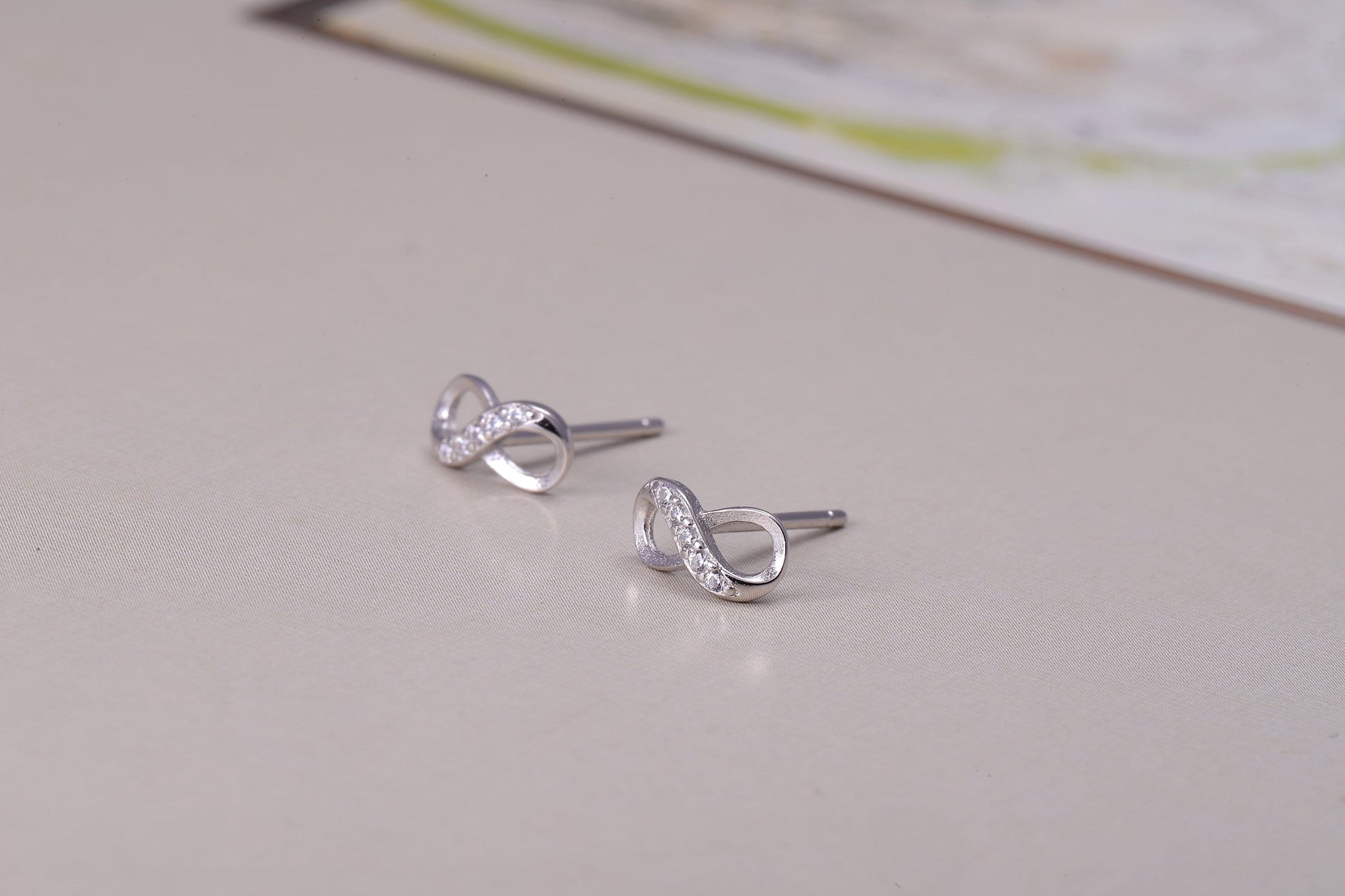 Sterling Silver Swirl Stud Earrings with CZ Crystals, Woven Swirl Earrings - Available in Gold or Silver