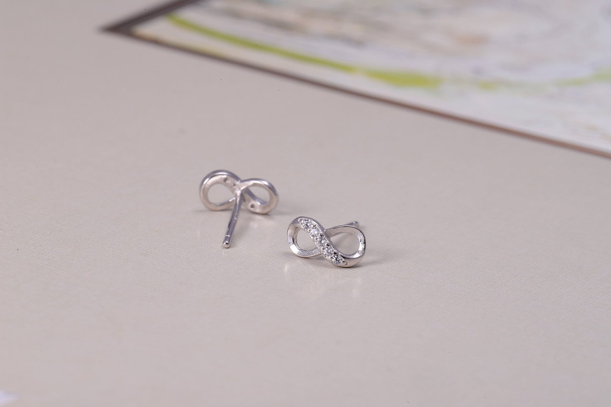 Sterling Silver Swirl Stud Earrings with CZ Crystals, Woven Swirl Earrings - Available in Gold or Silver