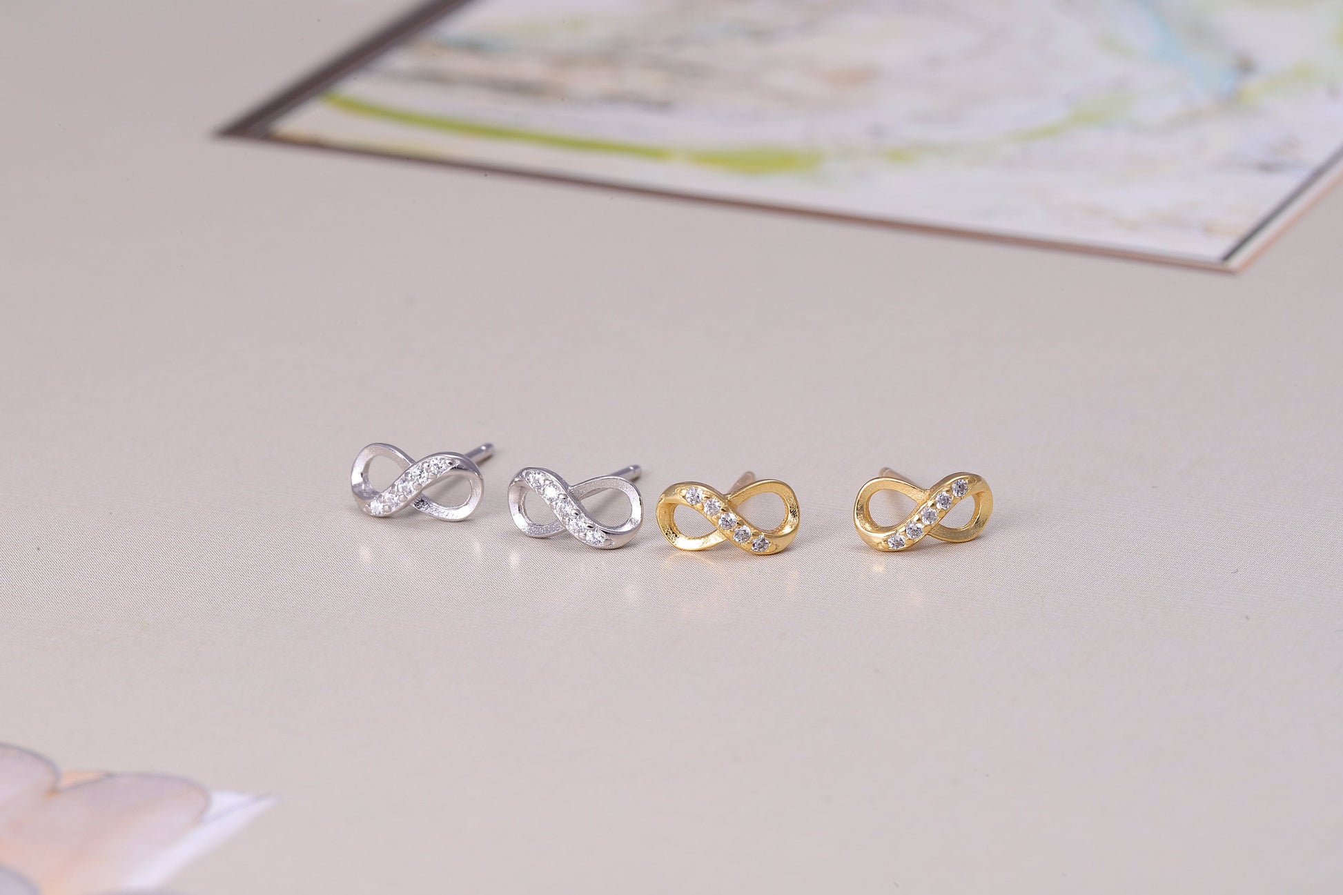 Sterling Silver Swirl Stud Earrings with CZ Crystals, Woven Swirl Earrings - Available in Gold or Silver