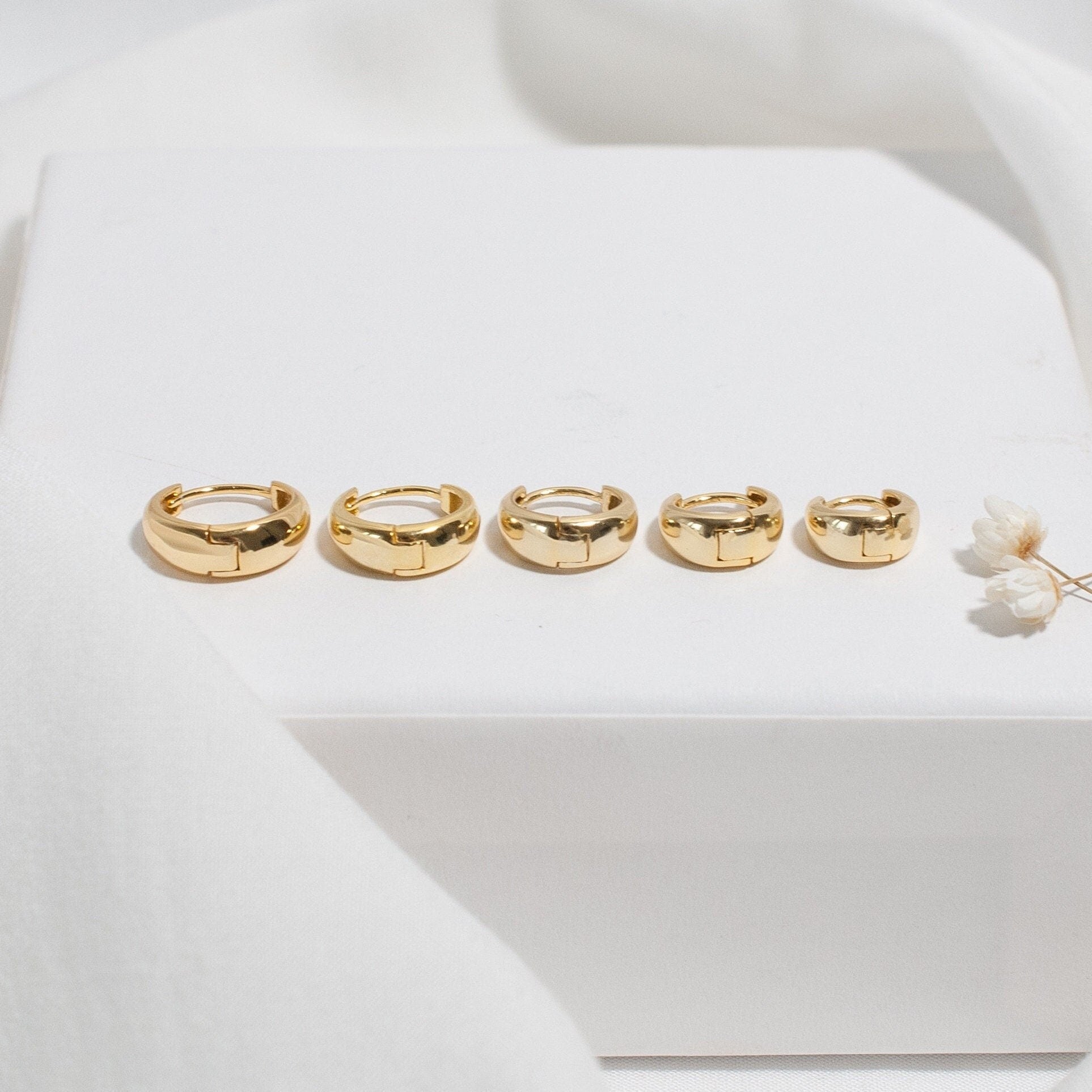 Chunky Huggie Hoop Earrings in Sterling Silver - Available in Gold or Silver, Multiple Sizes Available