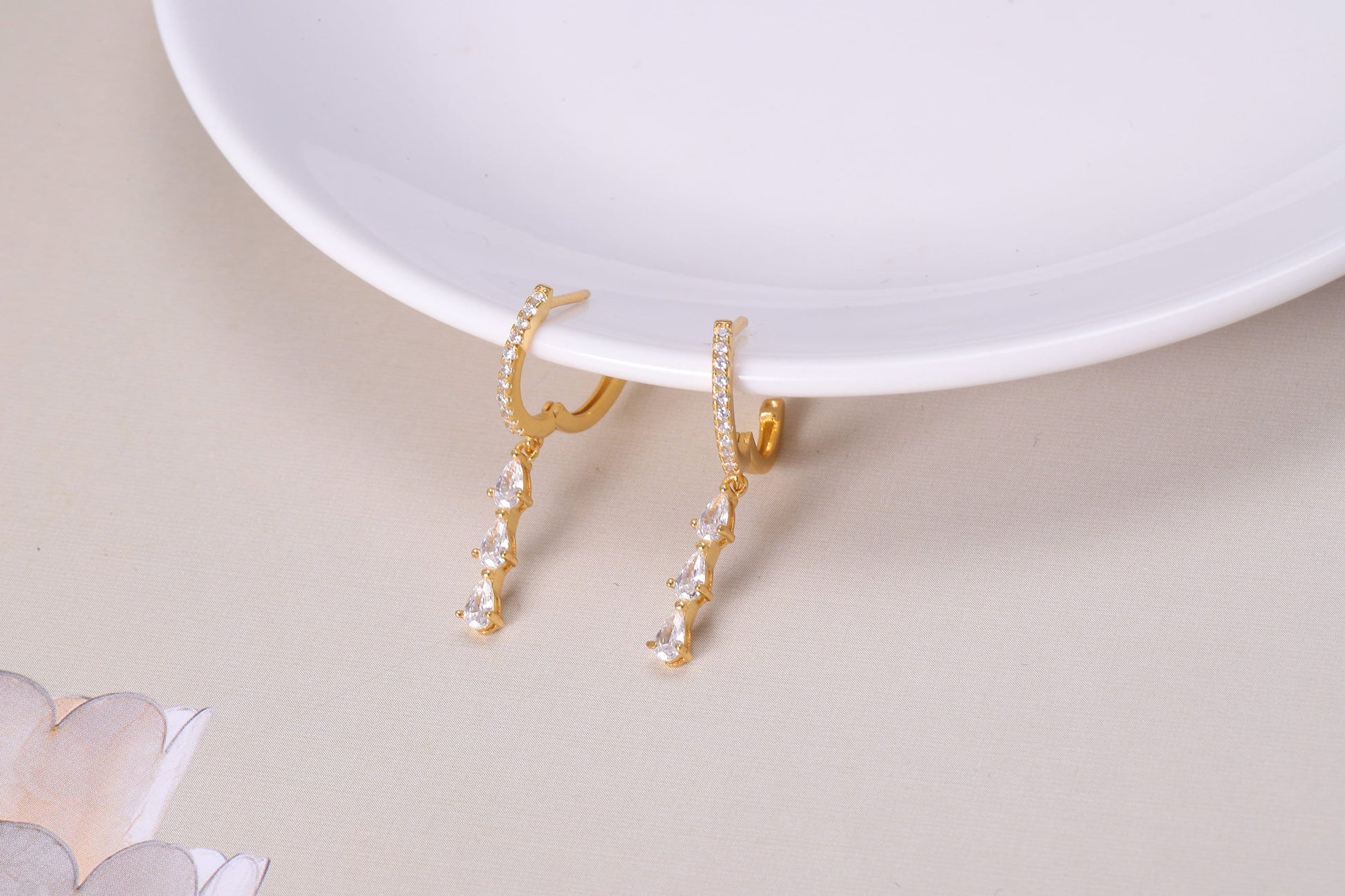 Sterling Silver Dangle Hoop Earrings with CZ Crystals in Gold or Silver, Sterling Silver Dangling Drop Silver Earrings, Gift For Her