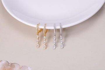 Sterling Silver Three Piece CZ Crystal Hoop Earrings