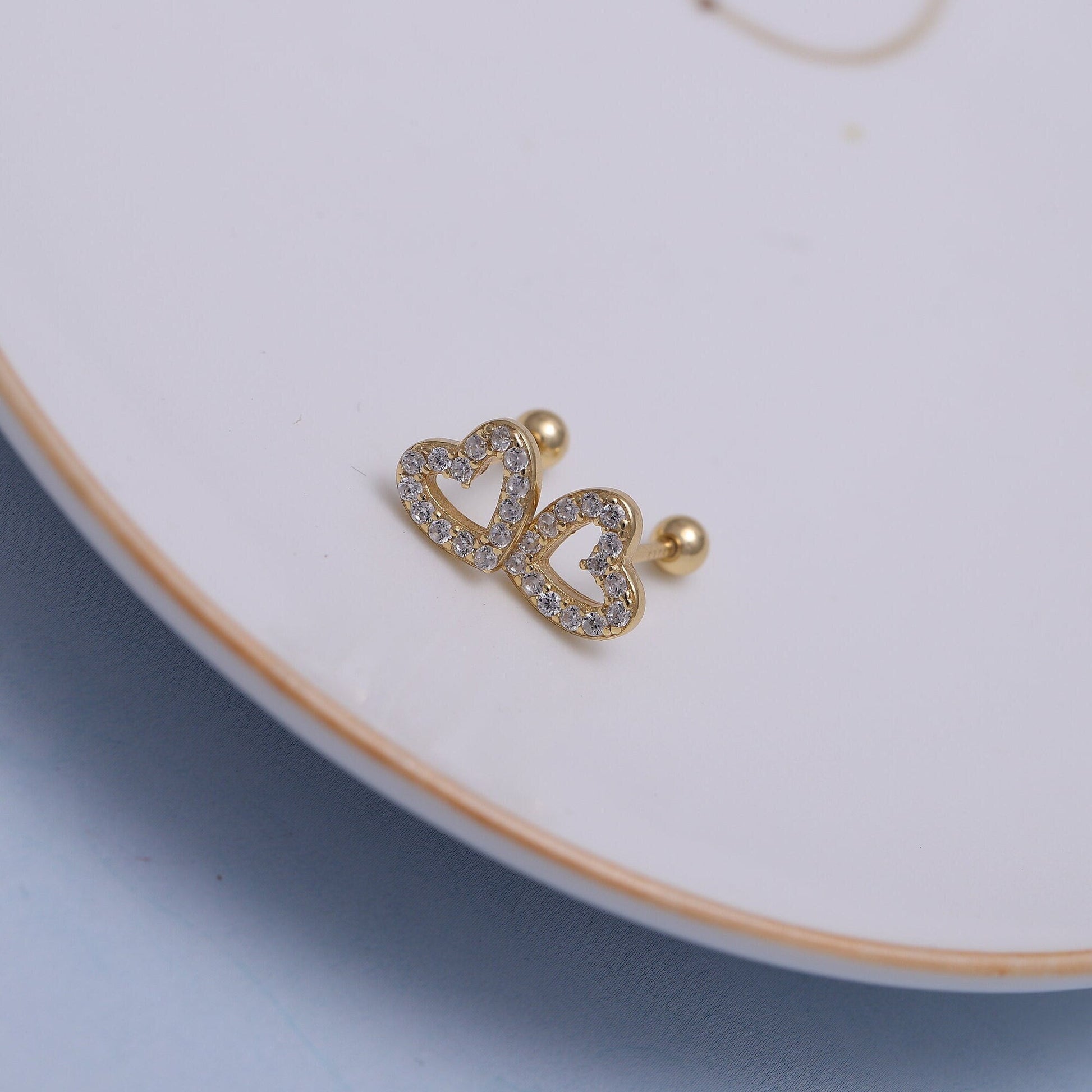 Sparking Gold Heart Stud Earrings with CZ Crystals - Available in Gold or Silver