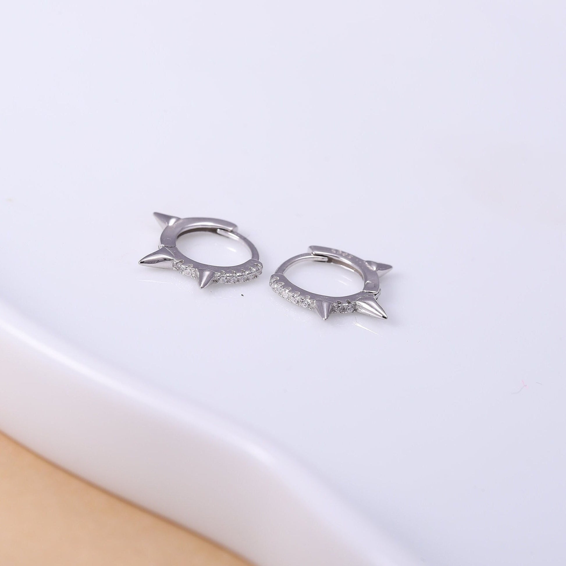 Sterling Silver Spike Hoop Earrings - Available in Gold or Silver