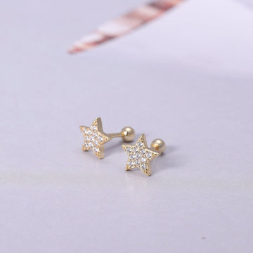 Sterling Silver Shining Star Stud Earrings