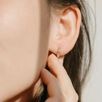 Sterling Silver Leaf Huggie Hoop Earrings in Gold